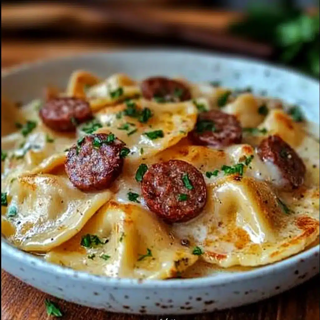 Creamy Pierogi with Turkey Sausage