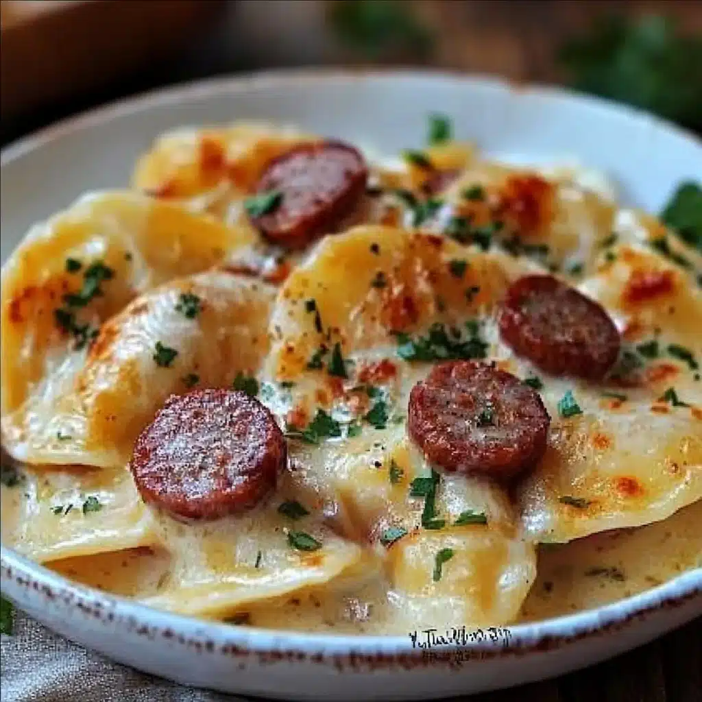 Creamy Pierogi with Turkey Sausage