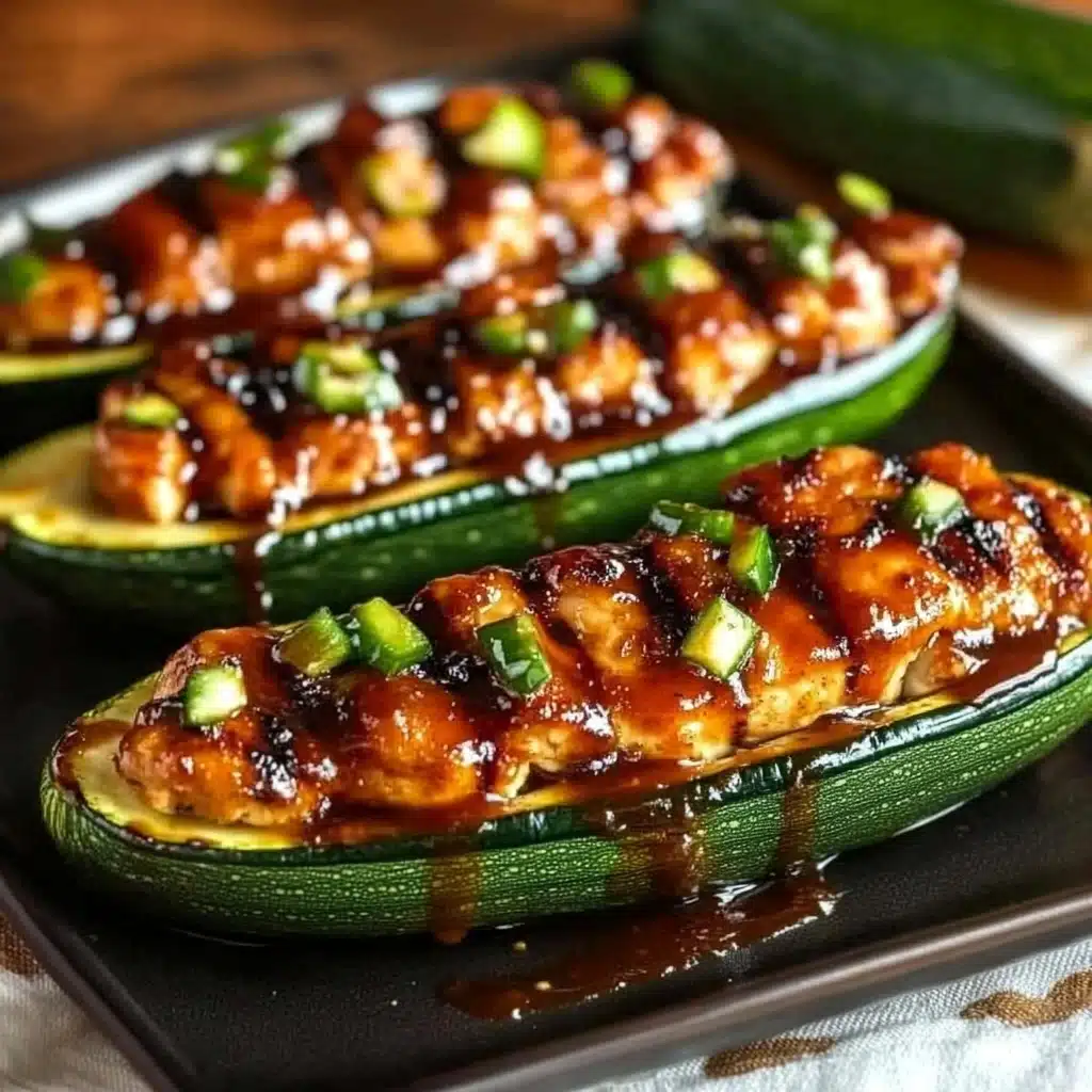 Sticky BBQ Chicken Zucchini Boats