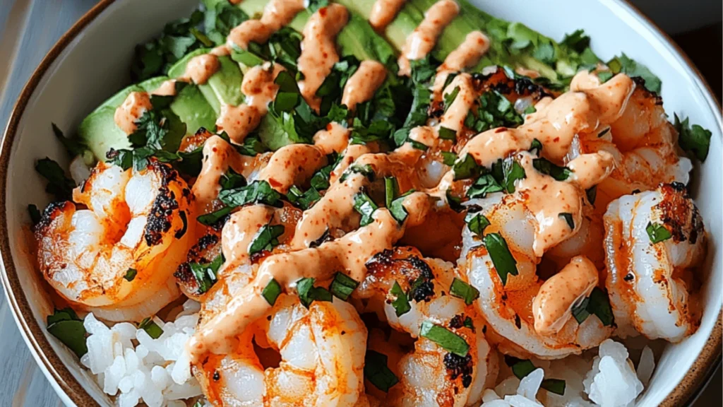 shrimp rice bowls with spicy mayo sauce