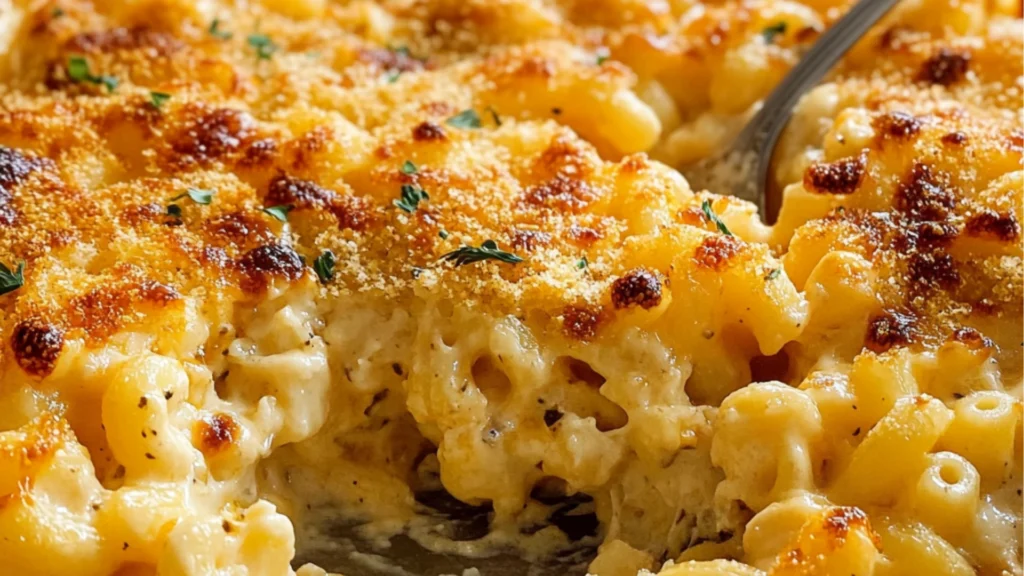 a close up of macaroni and cheese on a plate