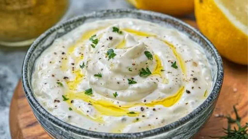 the best homemade aioli dip in a bowl with french fries and parsley sprinkled on top