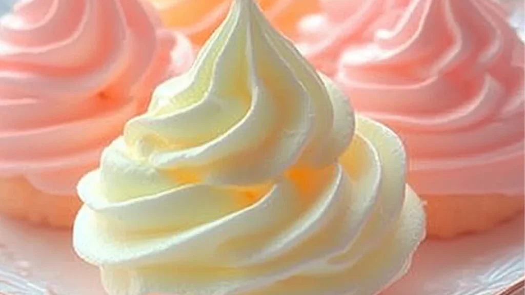 colorful meringue cookies on a plate with mountains in the background