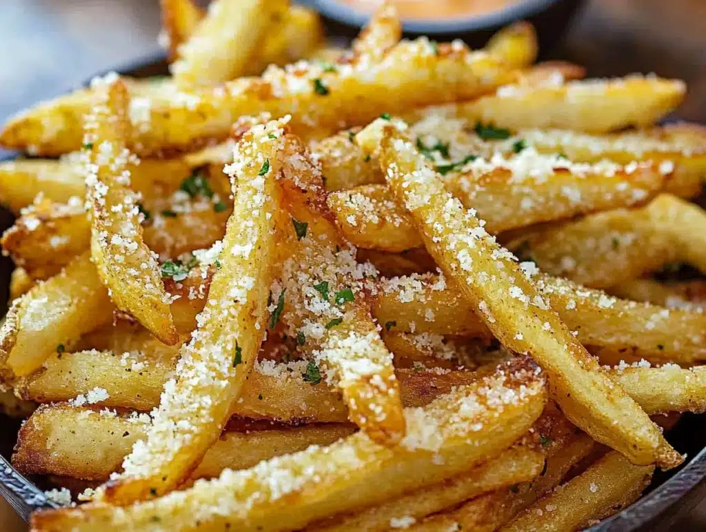 crispy air fryer garlic parmesan fries are the perfect side dish for any meal