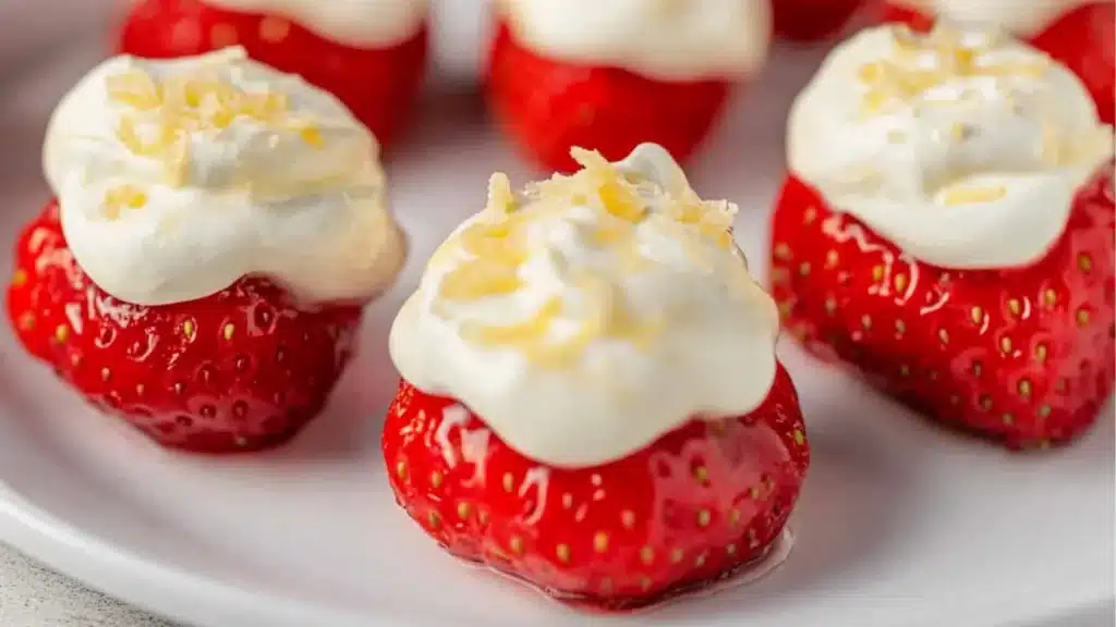 strawberries are arranged on a white plate with the words deviled strawberries above them