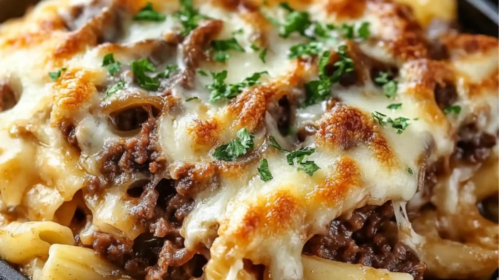 French Onion Beef and Pasta Casserole