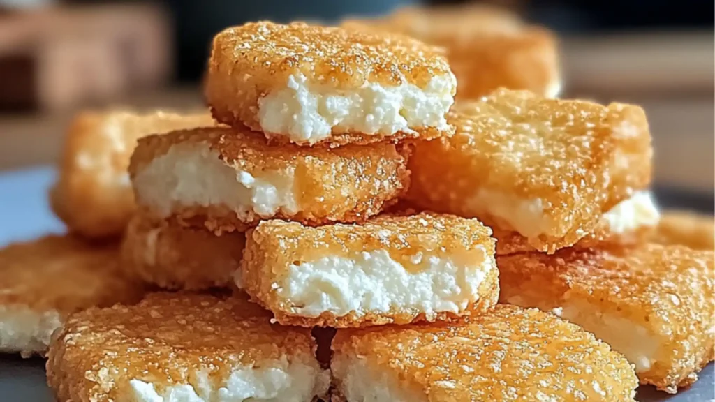 crispy cottage cheese treats on a white plate