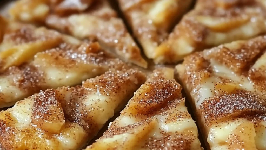 cinnamon sugar pizza made with crescent rolls