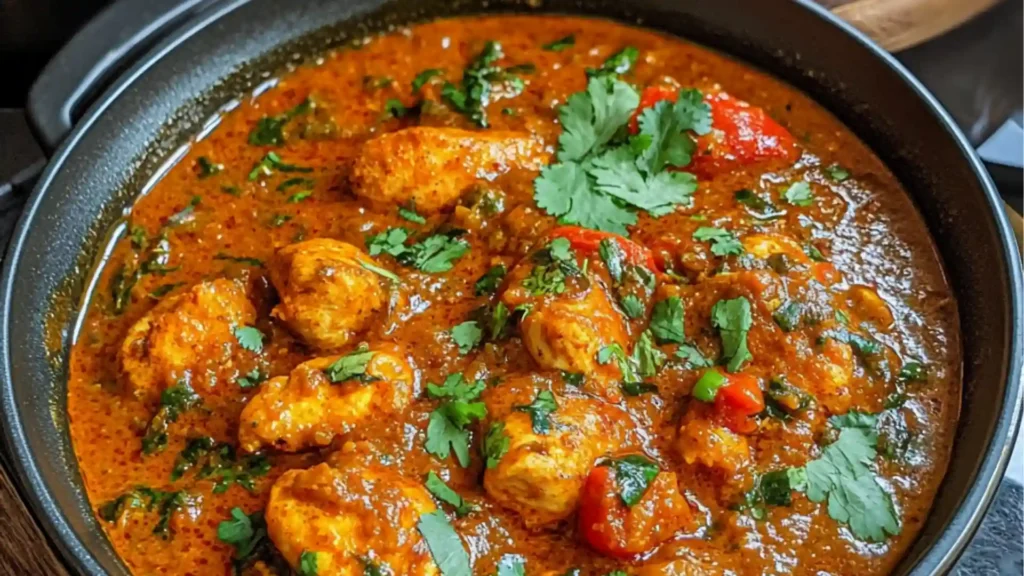 picture of food and the words irish chicken dhansak recipe
