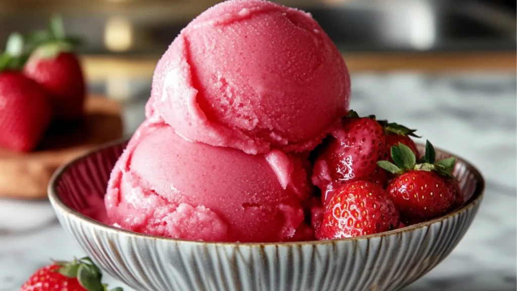 strawberry sorbet just 3 ingredients to make it taste like ice cream or pudding