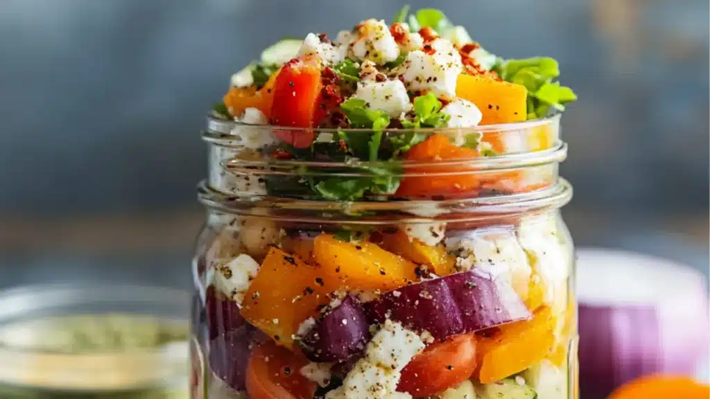 Mason Jar Greek Salad with Chickpeas