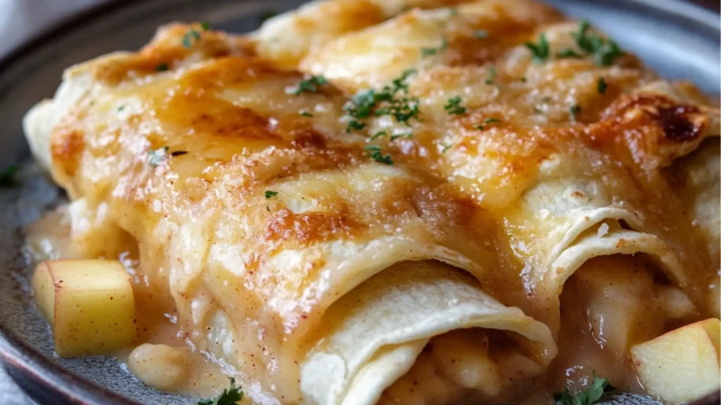 an apple pie enchiladas recipe is shown