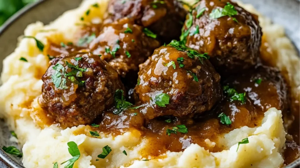 Salisbury Meatballs and Mashed Potatoes Recipe