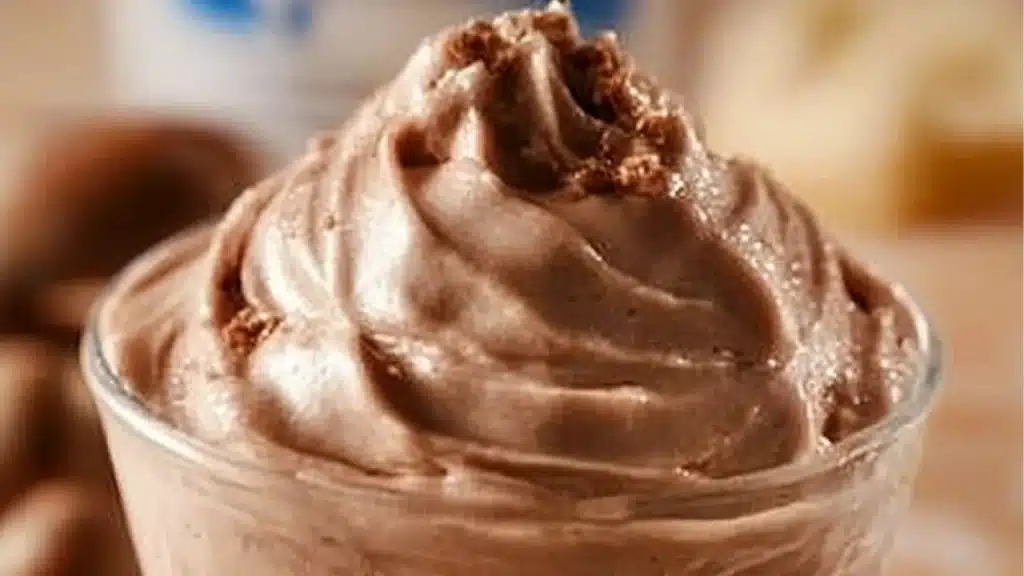 peanut butter frosty recipe in a glass bowl