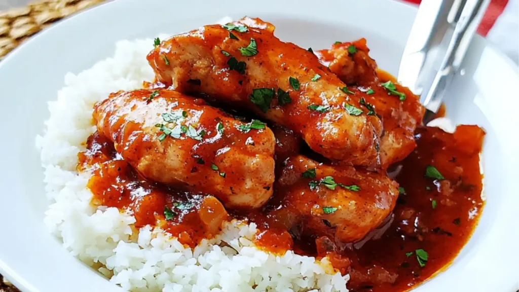 the crock pot catalina chicken is ready to be eaten