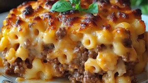 macaroni and cheese meatloaf casserole on a plate