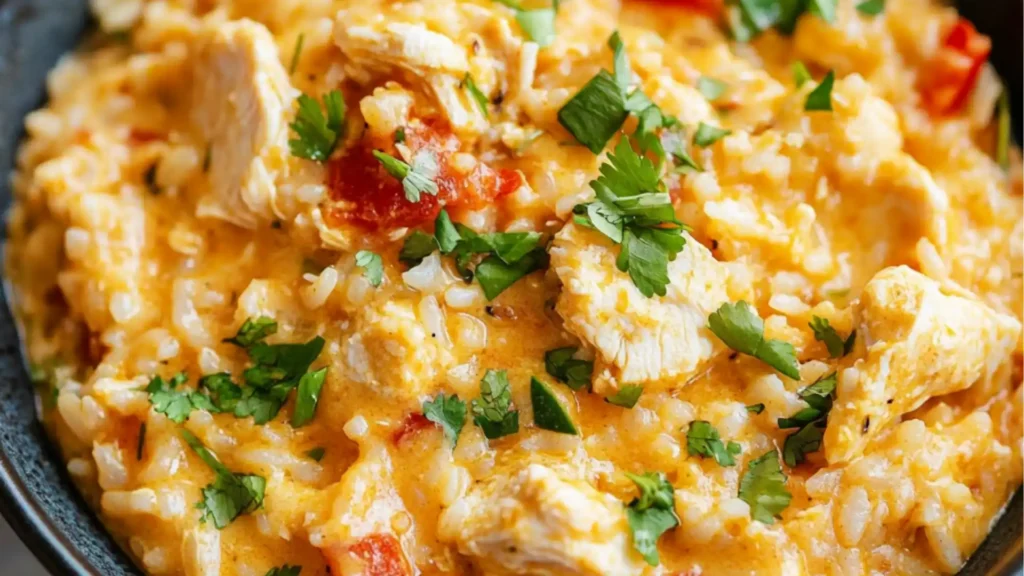 one pot chicken and rice recipe in a pan