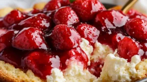 four different types of desserts in plastic containers with the words, 4 ingredient strawberry cheesecake dump cake