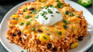 a casserole dish with corn on it