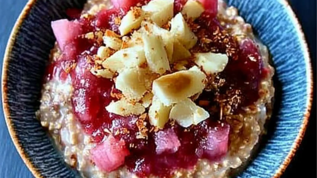 bowls filled with oatmeal and topped with strawberries, raspberries and