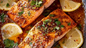easy cajun honey butter salmon with asparagus and rice
