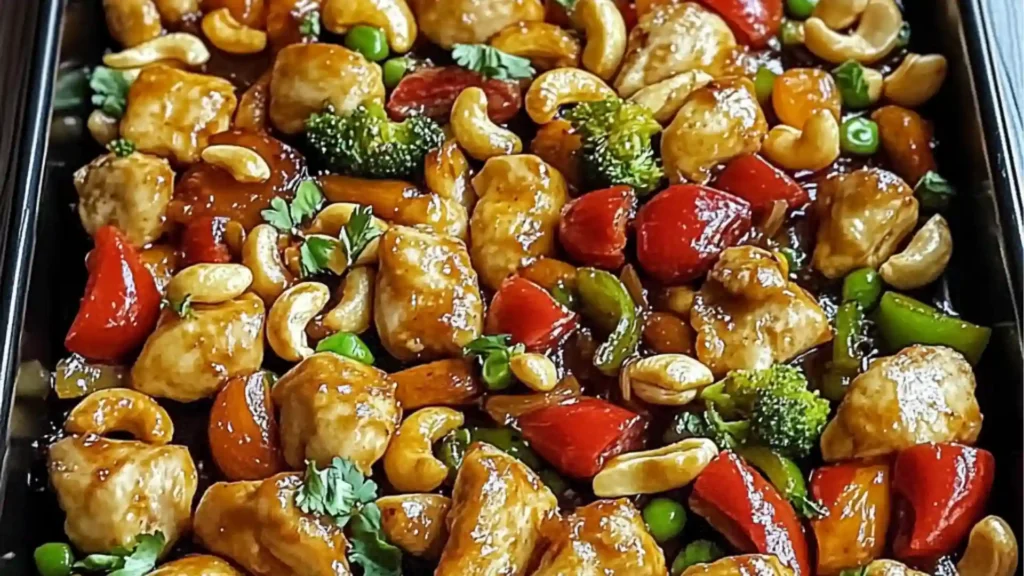 sheet pan cashew chicken is an easy and delicious dinner