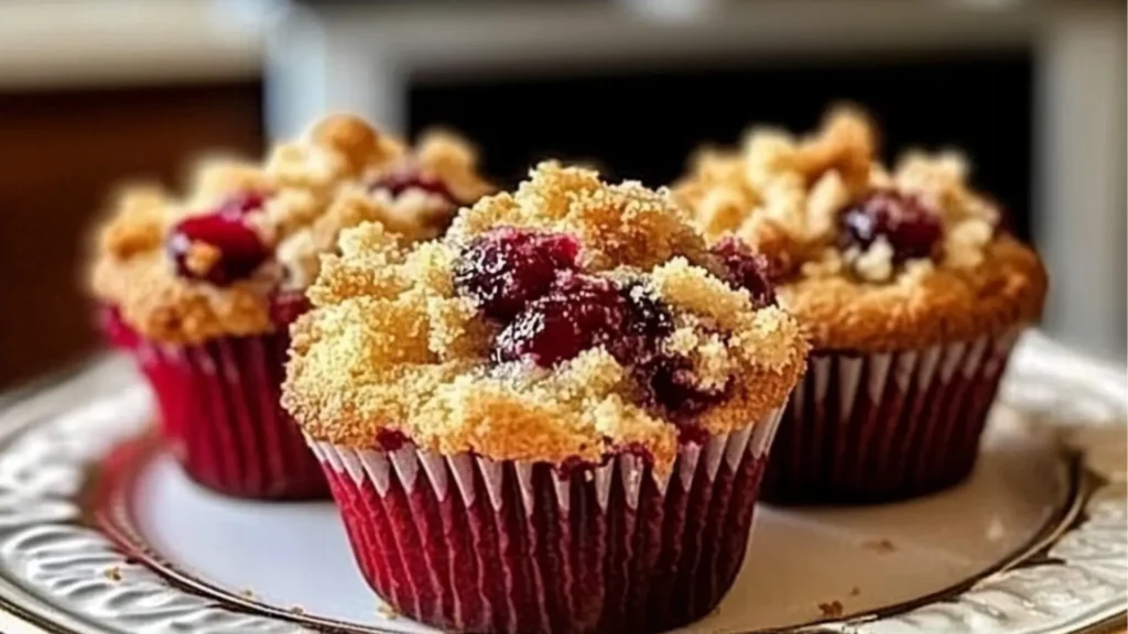 cherry cobbler muffins with text overlay