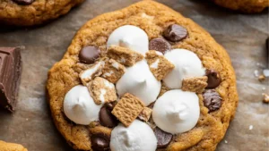 pumpkin s'mores fall cookie recipe with chocolate chips and marshmallows