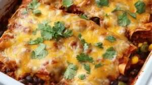 lasagna enchilada casserole with cheese and vegetables