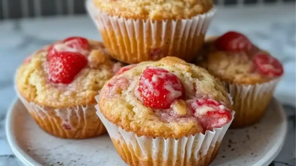 healthy no added sugar strawberry banana yogurt muffins