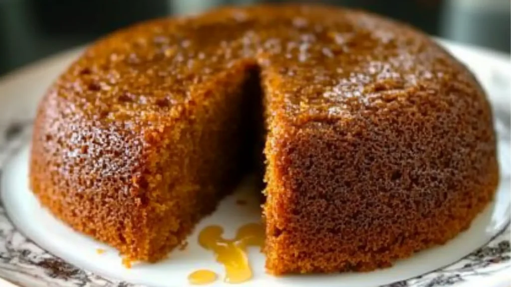 two pieces of cake sitting on top of a cutting board next to the words honey cake