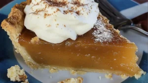 salted honey pie on a plate with text overlay that reads salted honey pie