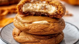 pumpkin cheesecake cookies with frosting on top