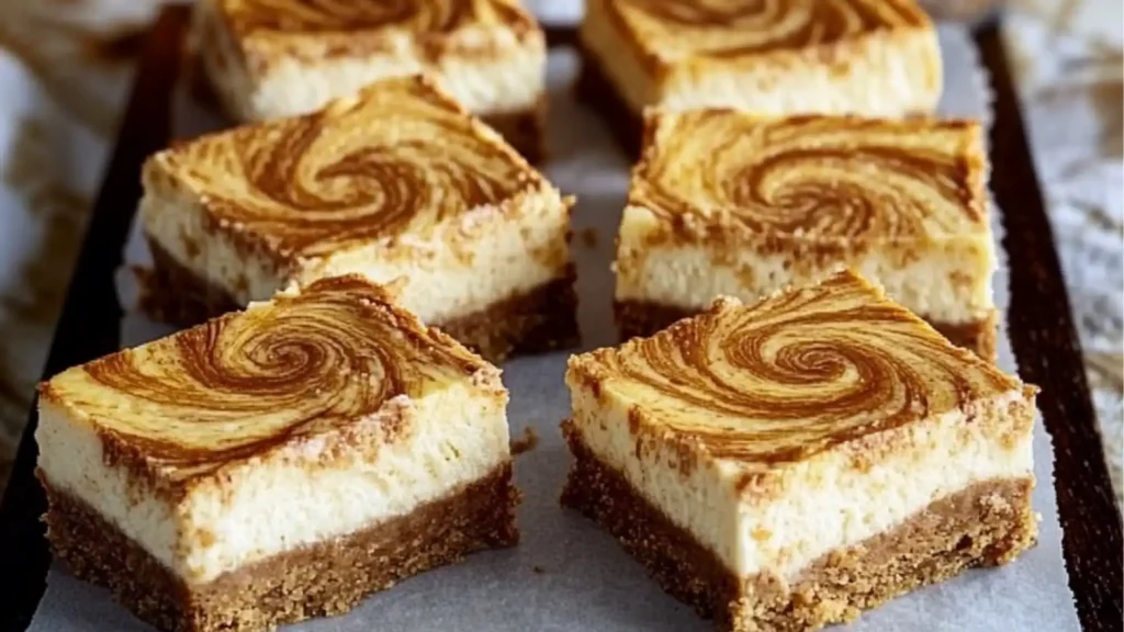 pumpkin cheesecake bars stacked on top of each other with the title in the middle