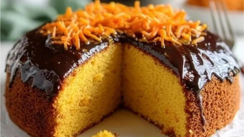 picture of a cake with chocolate frosting and carrots on top