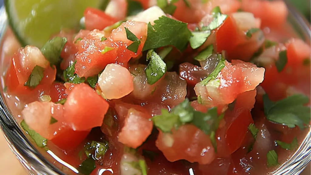 fresh salsa with cilantro and lime in a bowl surrounded by tortilla chips
