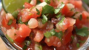 fresh salsa with cilantro and lime in a bowl surrounded by tortilla chips
