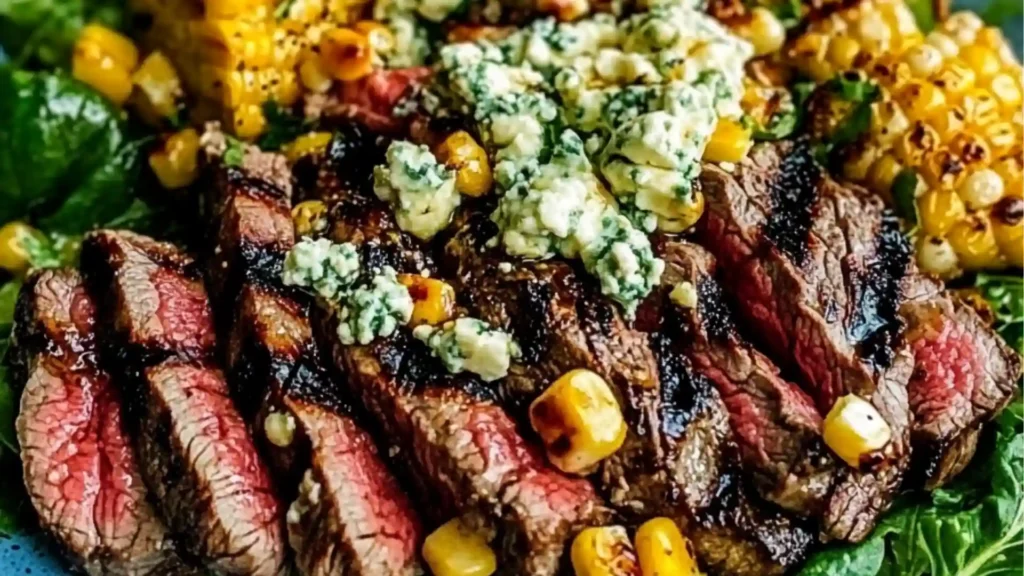 Balsamic Steak Gorgonzola Salad with Grilled Corn