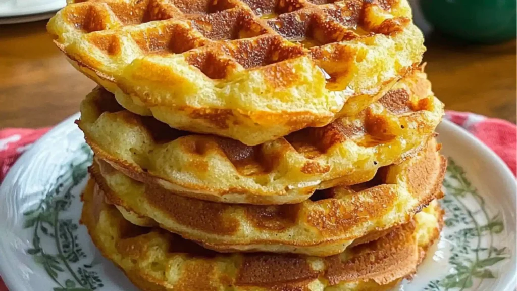 the same waffle is being cooked in a cast iron skillet and then topped with melted cheese