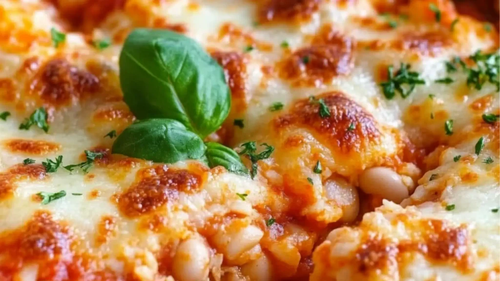 Vegetarian Pizza Casserole with White Beans and Rice