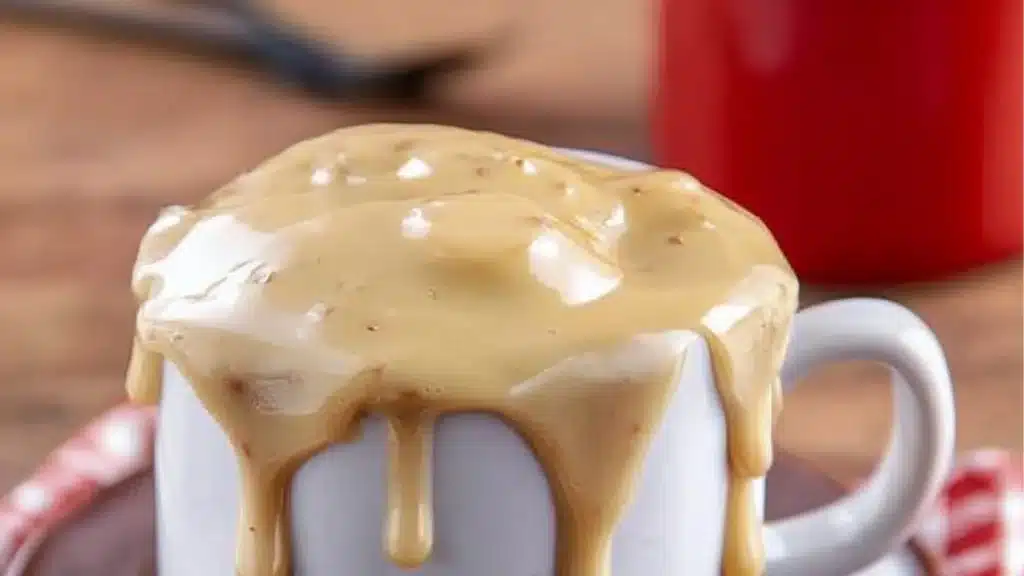 a spoon with some food in it on top of a white cup filled with ice cream