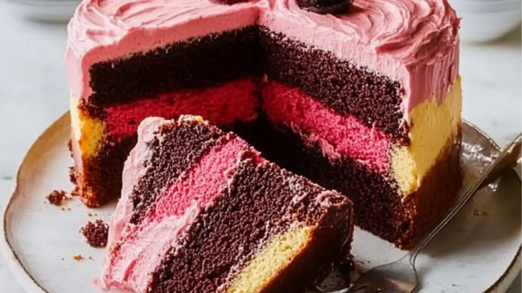 a close up of a cake with a slice missing
