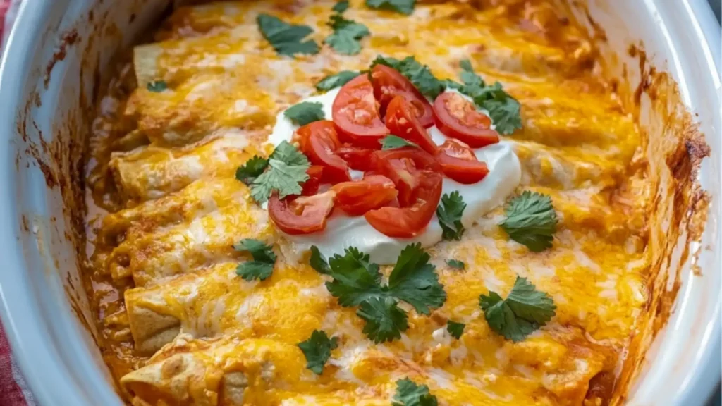 this slow cooker enchilada casserole is an easy and delicious side dish