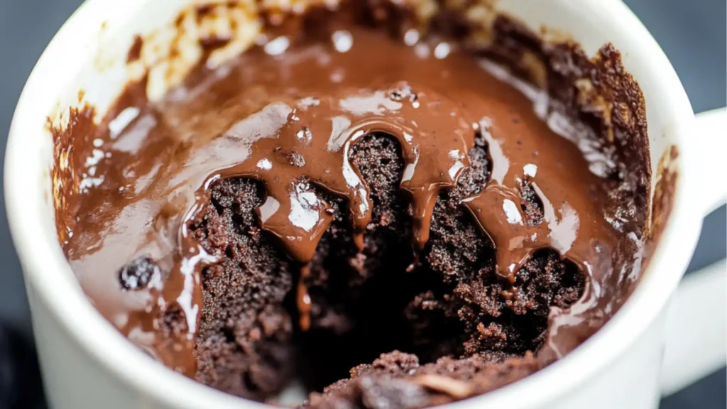 one minute chocolate mug cake on a white plate