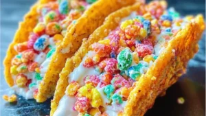Fruity Pebbles Cheesecake Tacos