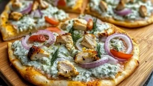 two pizzas with different toppings sitting on top of a baking sheet next to each other
