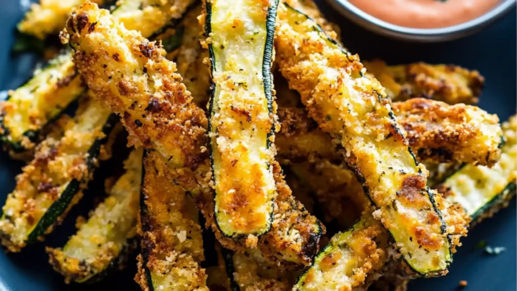 These crispy, low-calorie air fryer zucchini fries are a healthy, flavorful snack or side dish. Ready in just 15 minutes!