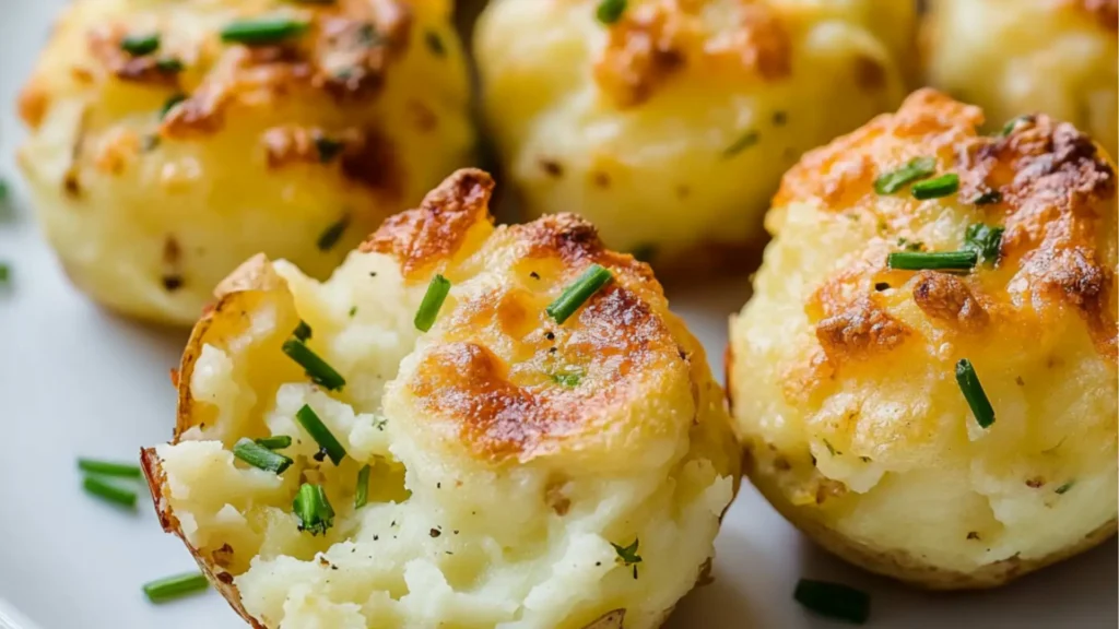 some food is on a plate with a sign that says leftover mashed potato cheese puffs