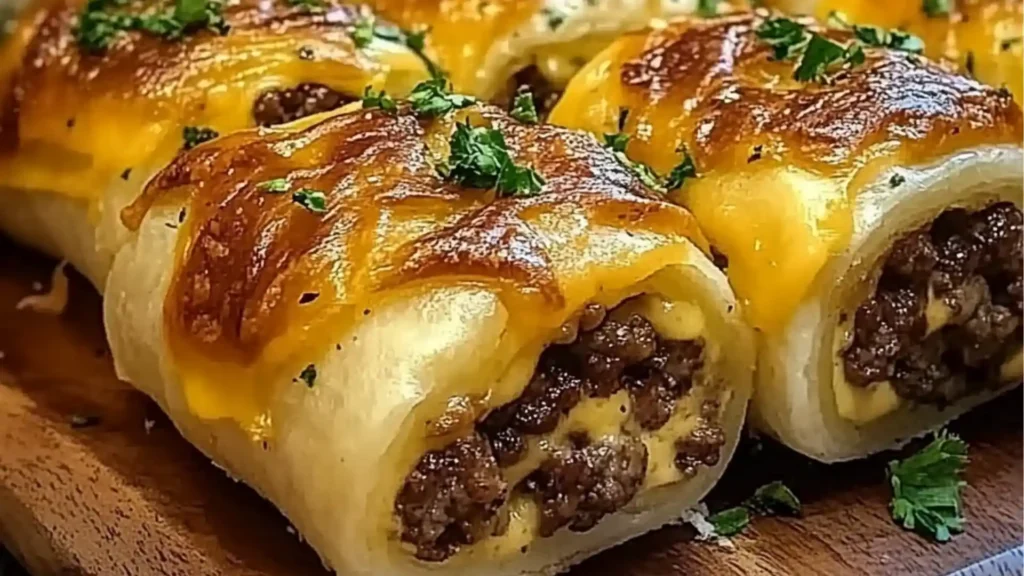 this is an image of garlic butter beef cheeseburger rolls