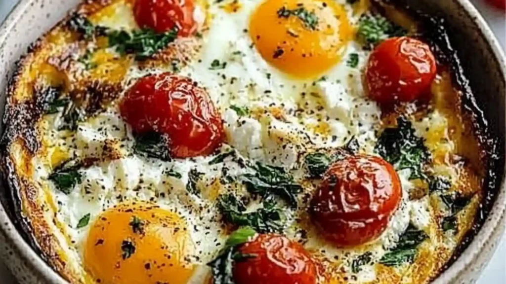 an egg is in the middle of baked eggs on top of bread and next to it is